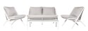 ZESTAW BERI NEW: 2 FOTELE 69X88XH83CM, 2OS.SOFA 142X88XH83CM, STOLIK 110X60XH32CM ALUMINIUM BIEL...