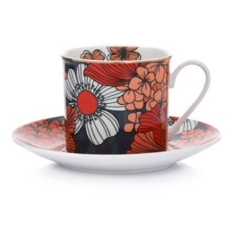 Filiżanka ze spodkiem w kwiaty DUKA VALLMO 220 ml pomarańczowa porcelana