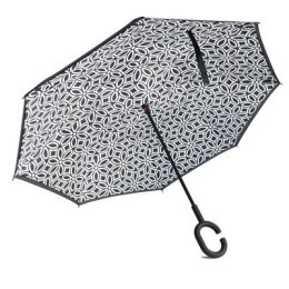 Parasol odwrócony w kwiaty DUKA PASE 108 cm szary biały poliester