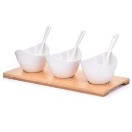 Zestaw miseczek z podstawką DUKA BAMBOO 3 sztuki białe porcelana