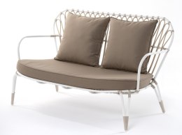 SOFA 2-OS IVY 134X77X83CM ALUMINIUM BIEL PODUCHA OLEFIN BEŻ Z BIAŁĄ KEDRĄ